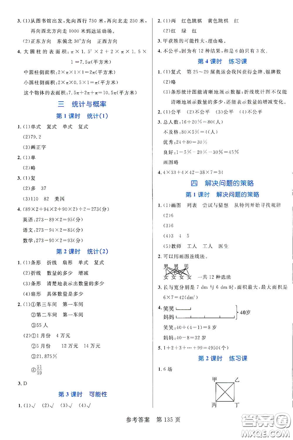 沈陽出版社2021中辰傳媒黃岡名師天天練六年級數(shù)學(xué)下冊北師大版雙色版答案