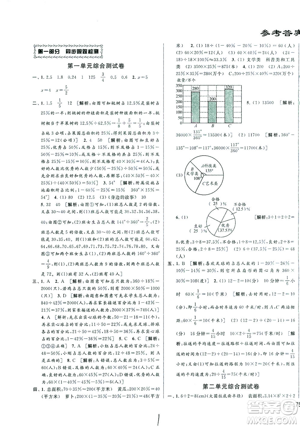 新世紀出版社2021同步跟蹤全程檢測及各地期末試卷精選數(shù)學六年級下冊蘇教版答案