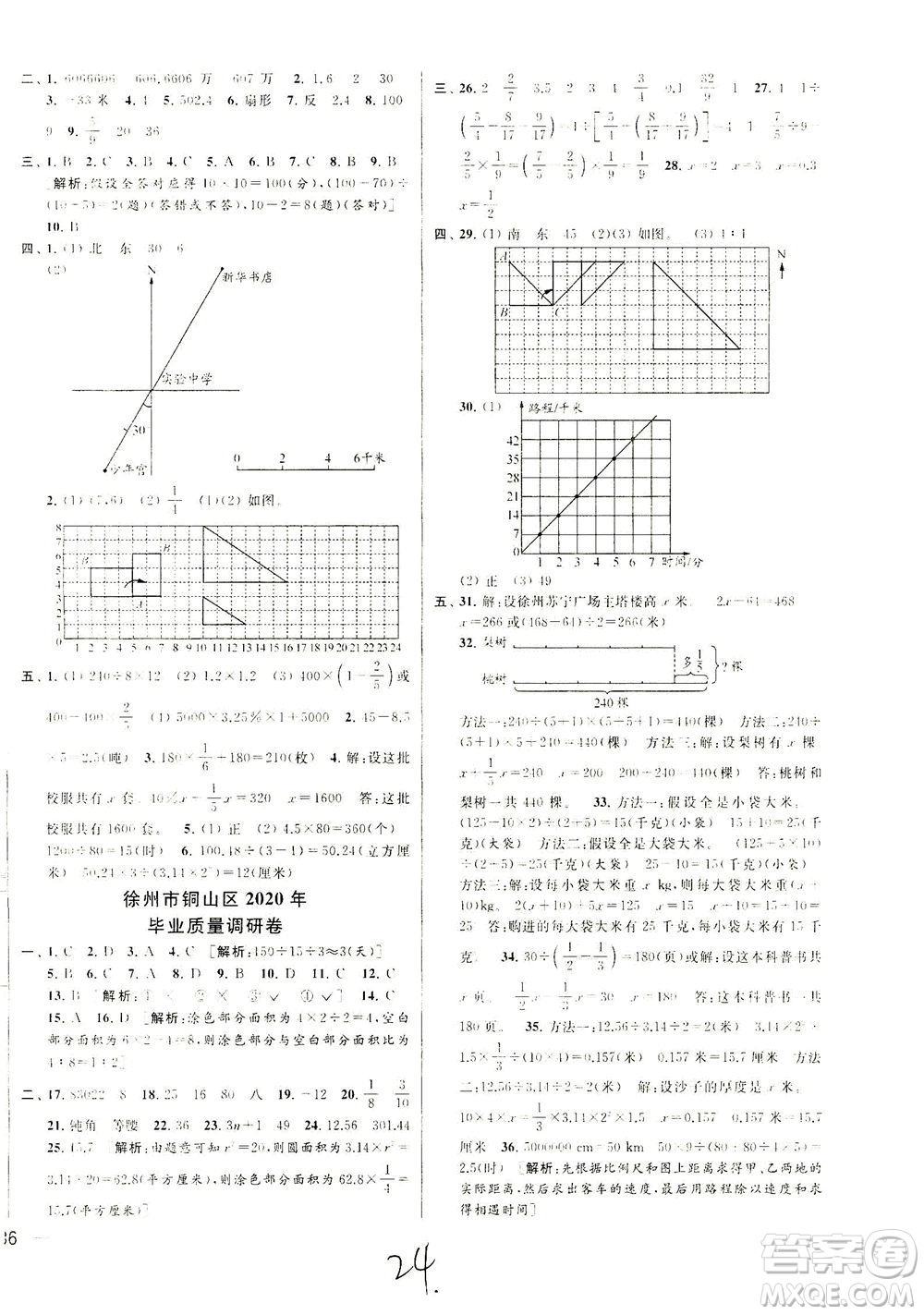 新世紀出版社2021同步跟蹤全程檢測及各地期末試卷精選數(shù)學六年級下冊蘇教版答案