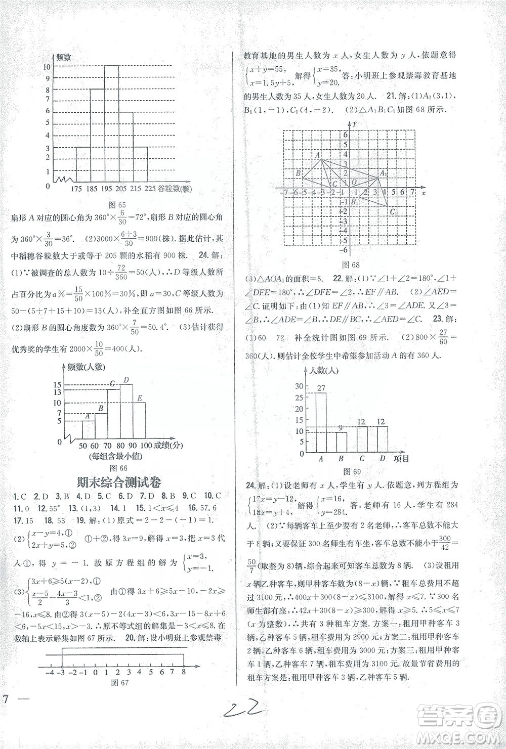 吉林人民出版社2021全科王同步課時練習(xí)試卷七年級數(shù)學(xué)下冊新課標人教版答案