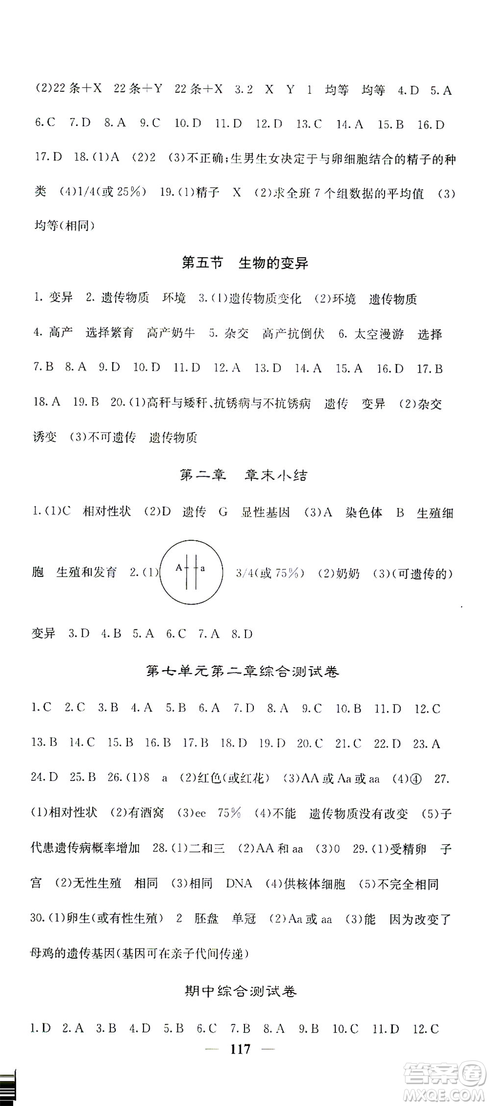 四川大學(xué)出版社2021名校課堂內(nèi)外生物八年級(jí)下冊(cè)人教版答案