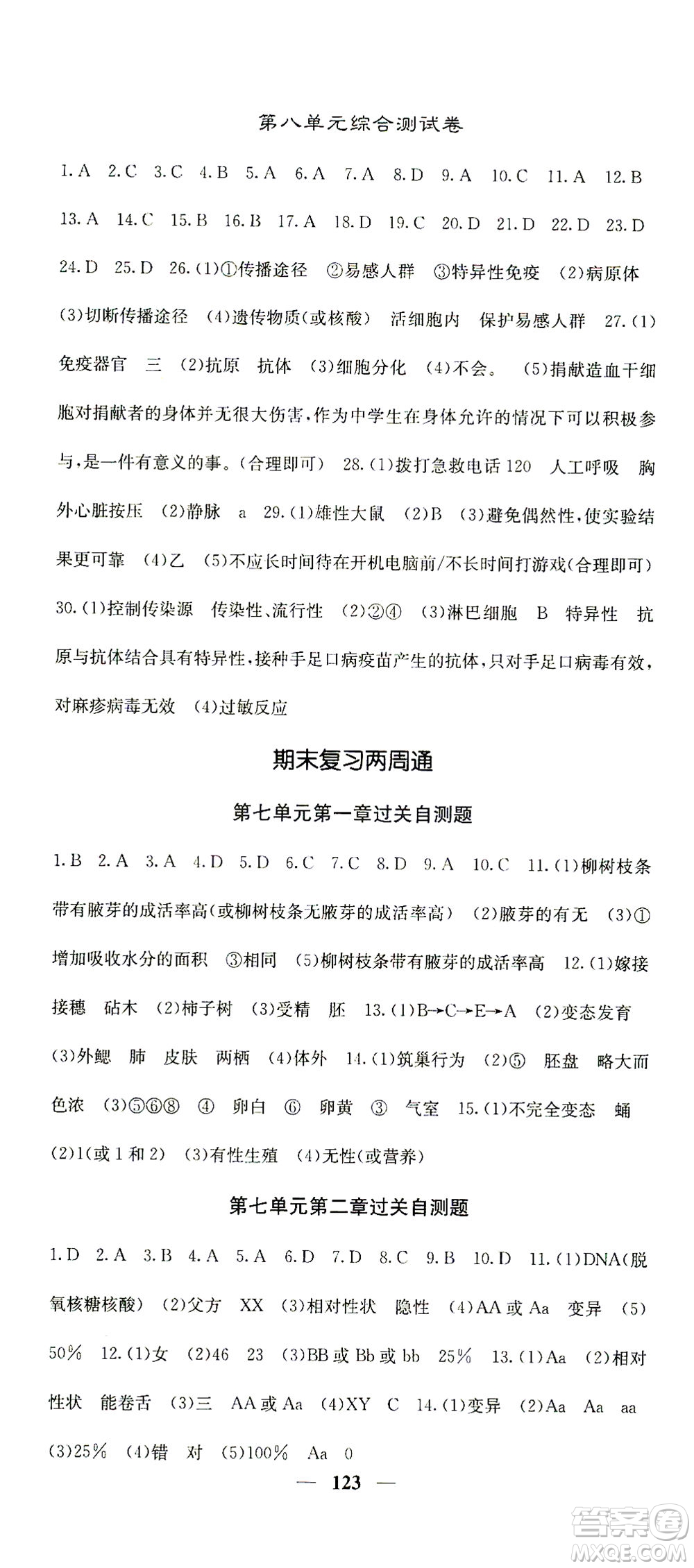 四川大學(xué)出版社2021名校課堂內(nèi)外生物八年級(jí)下冊(cè)人教版答案