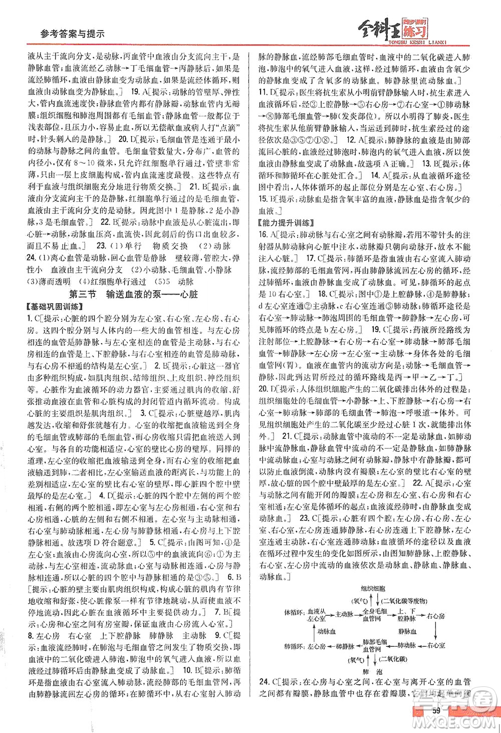 吉林人民出版社2021全科王同步課時(shí)練習(xí)生物七年級下冊新課標(biāo)人教版答案