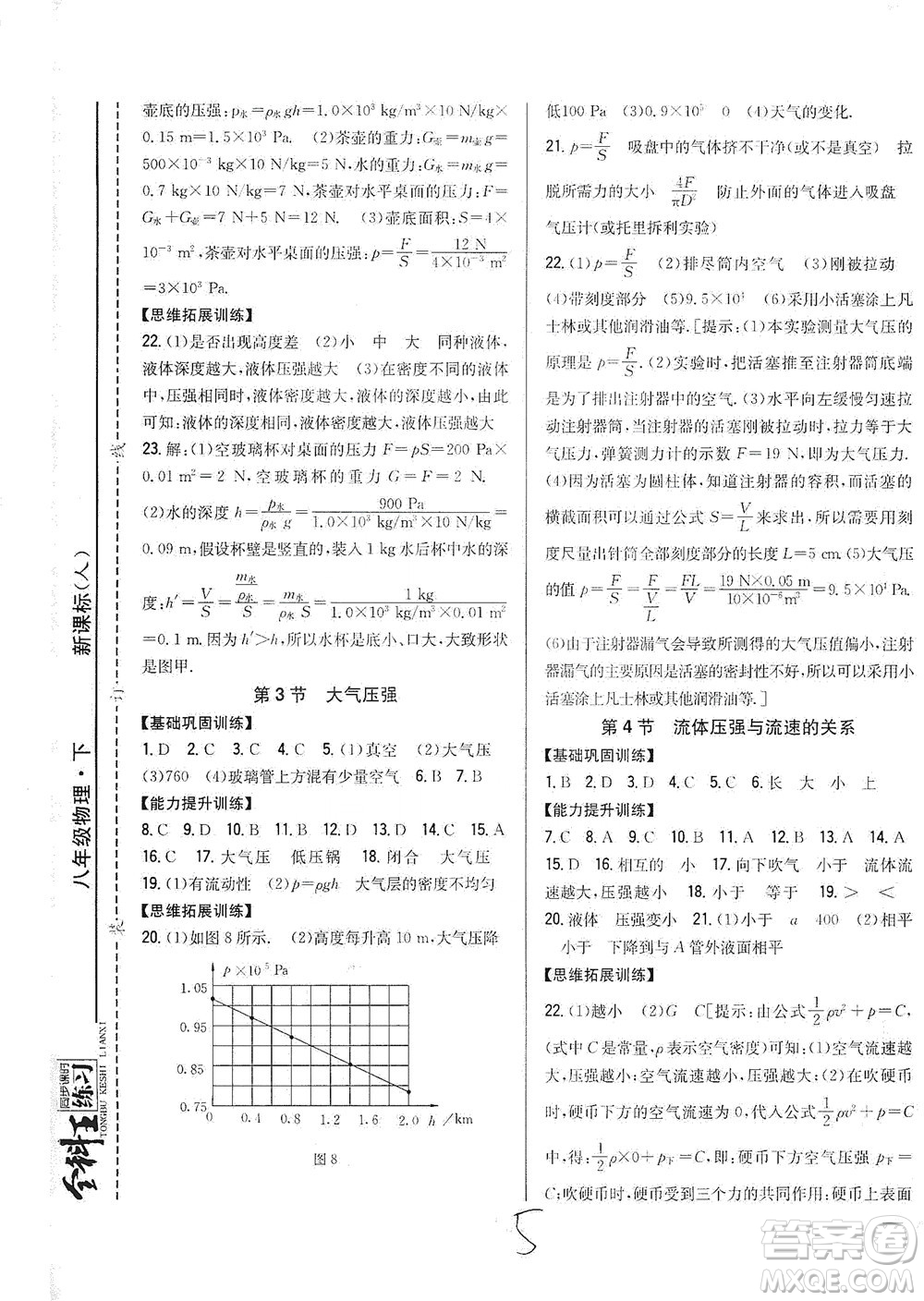 吉林人民出版社2021全科王同步課時(shí)練習(xí)物理八年級(jí)下冊(cè)新課標(biāo)人教版答案