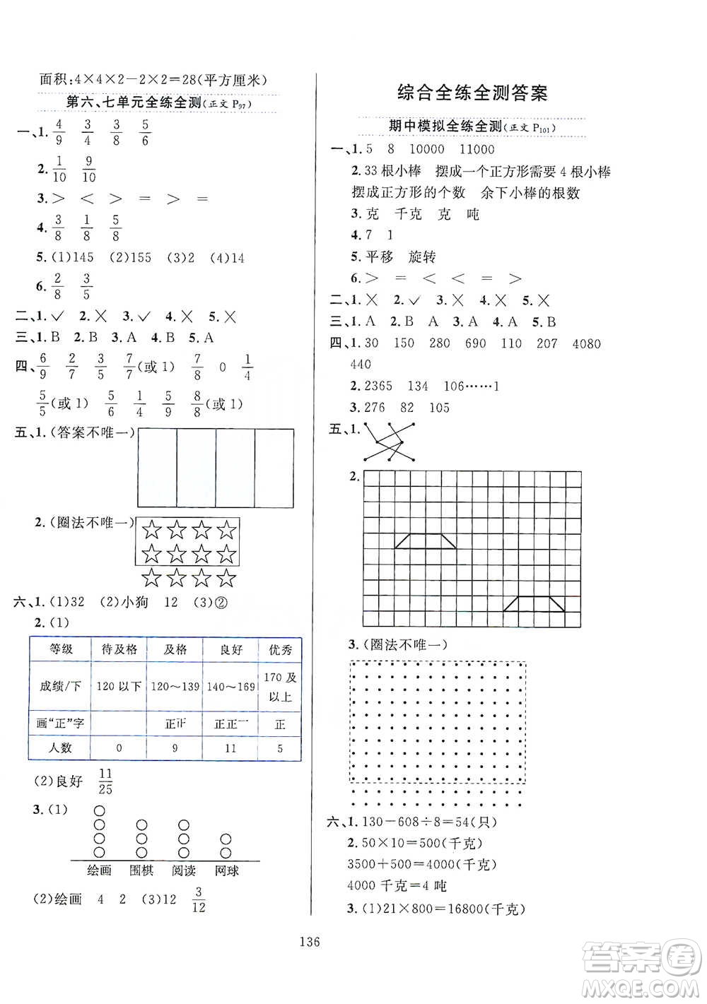 陜西人民教育出版社2021小學(xué)教材全練三年級下冊數(shù)學(xué)北京師大版參考答案