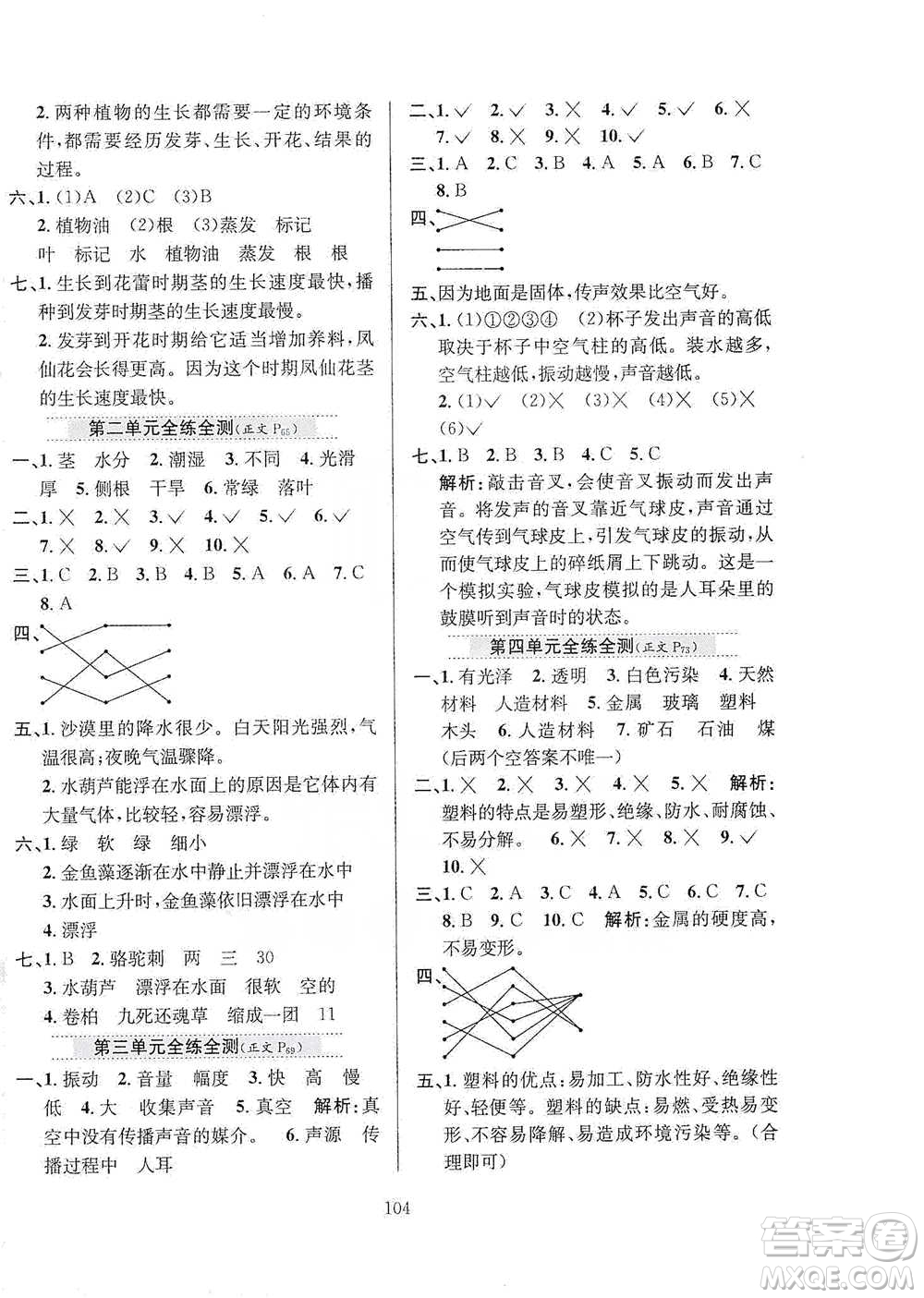 陜西人民教育出版社2021小學(xué)教材全練三年級下冊科學(xué)蘇教版參考答案