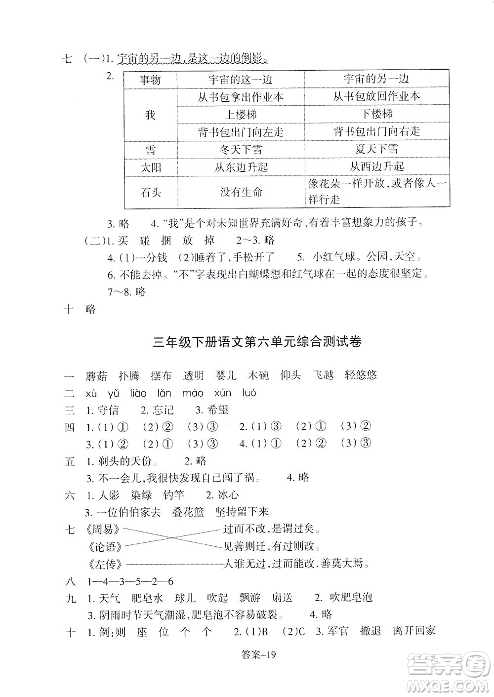 浙江少年兒童出版社2021每課一練三年級下冊小學(xué)語文R人教版答案