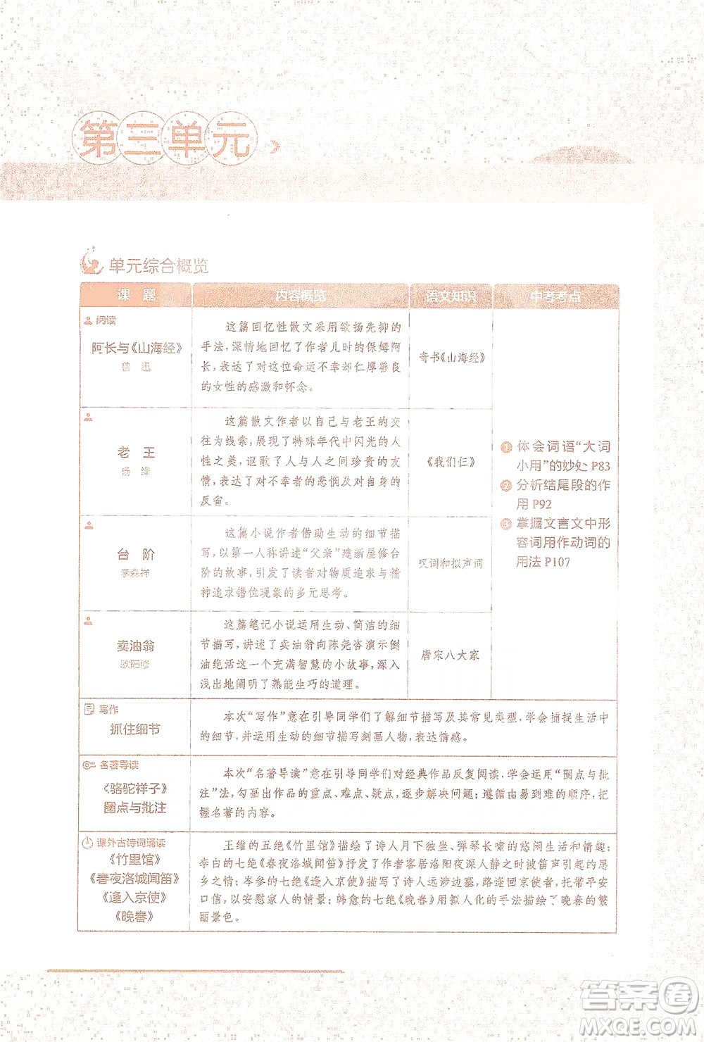 陜西人民教育出版社2021中學(xué)教材全解七年級語文下冊人教版參考答案