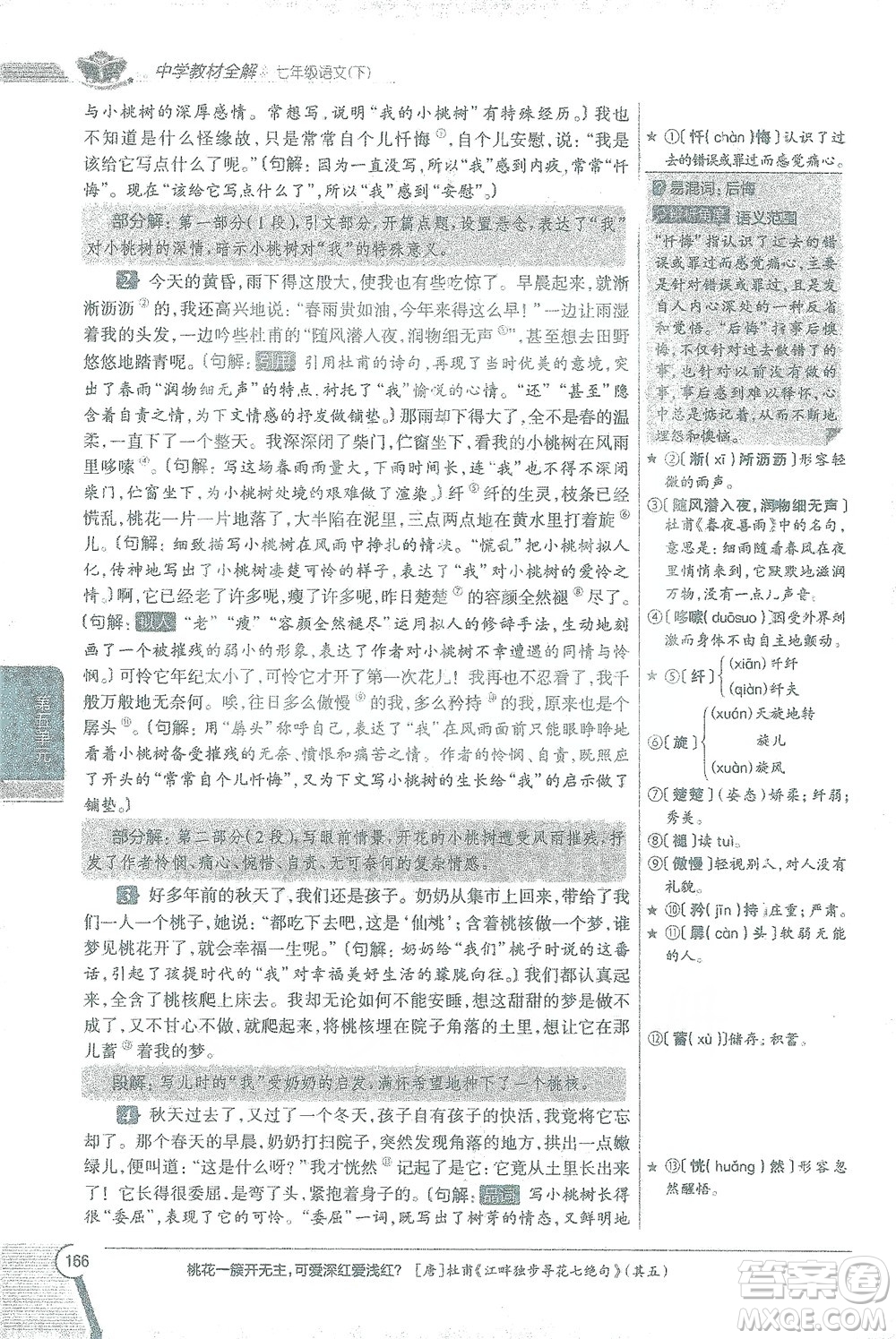 陜西人民教育出版社2021中學(xué)教材全解七年級語文下冊人教版參考答案