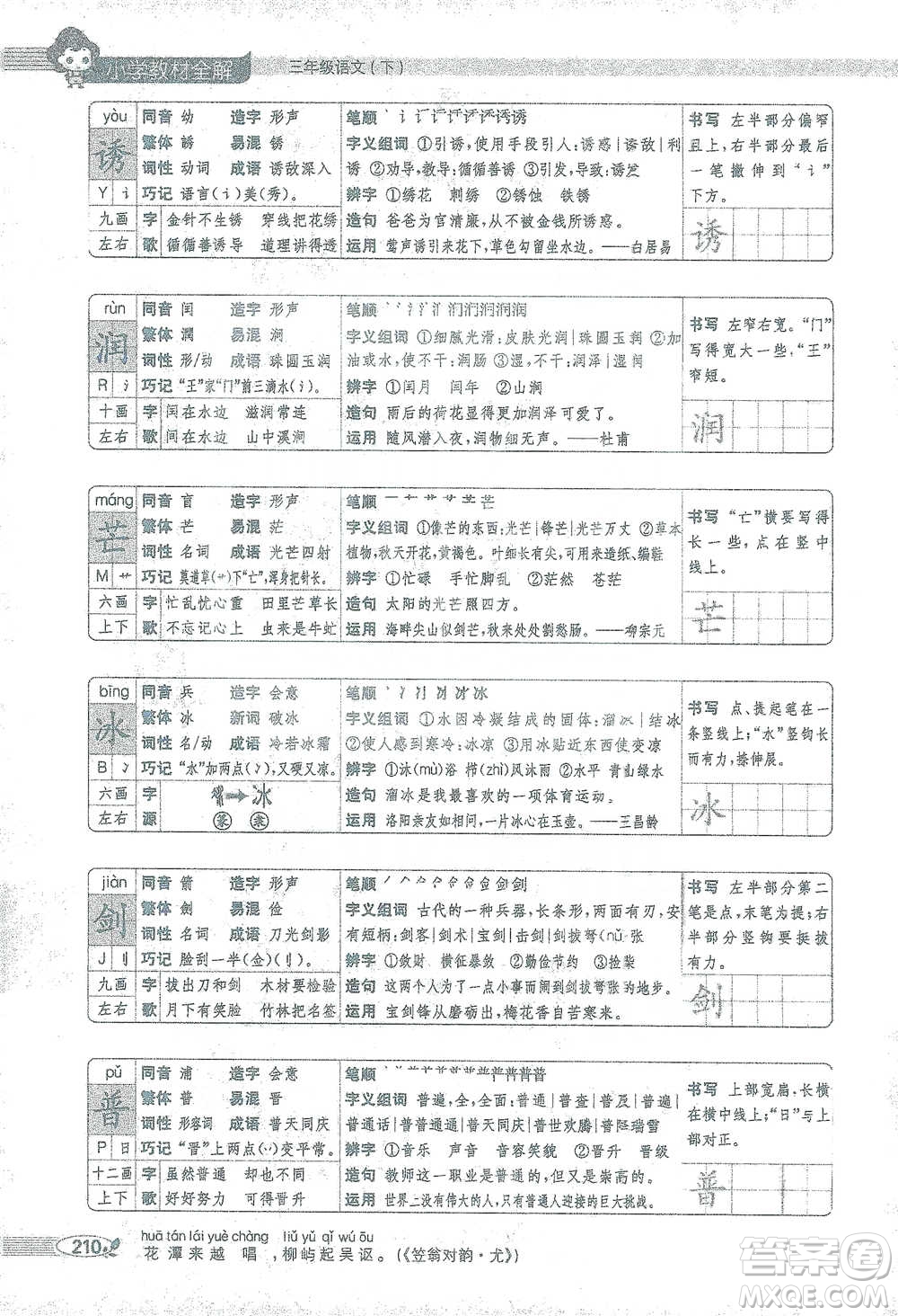 陜西人民教育出版社2021小學(xué)教材全解三年級(jí)語(yǔ)文下冊(cè)人教版參考答案