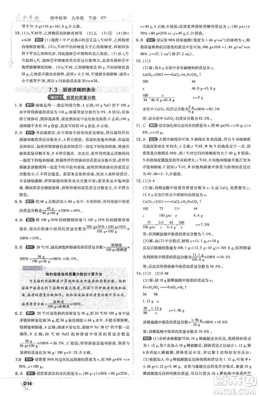 開明出版社2021少年班初中化學(xué)九年級下冊科粵版參考答案