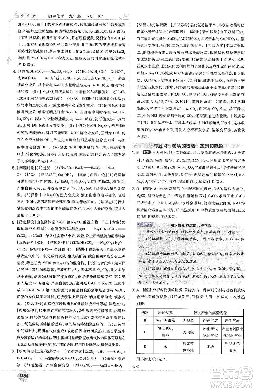 開明出版社2021少年班初中化學(xué)九年級下冊科粵版參考答案