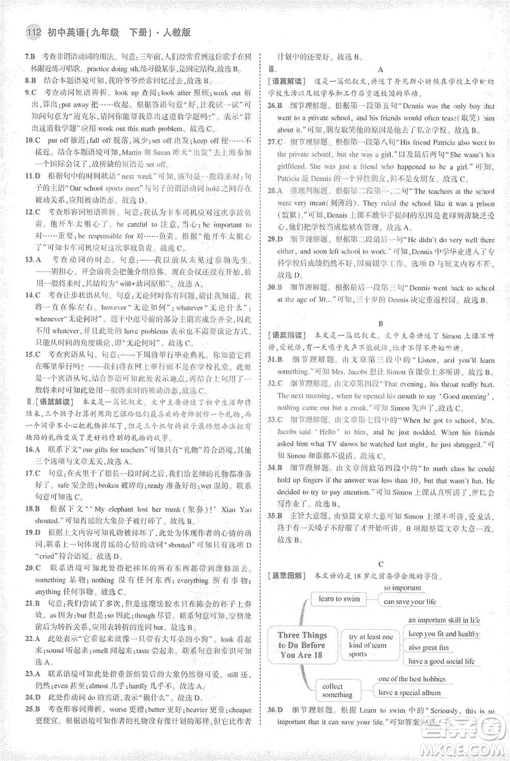 教育科學出版社2021年5年中考3年模擬初中英語九年級下冊人教版參考答案