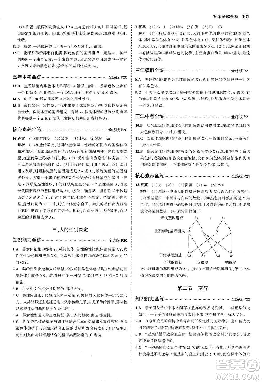 教育科學(xué)出版社2021年5年中考3年模擬初中生物八年級(jí)下冊(cè)冀少版參考答案