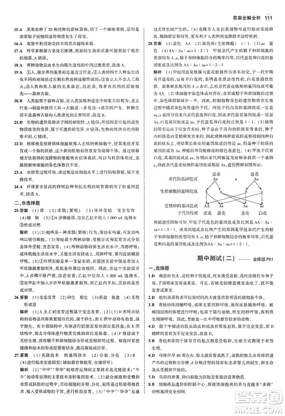 教育科學(xué)出版社2021年5年中考3年模擬初中生物八年級(jí)下冊(cè)冀少版參考答案