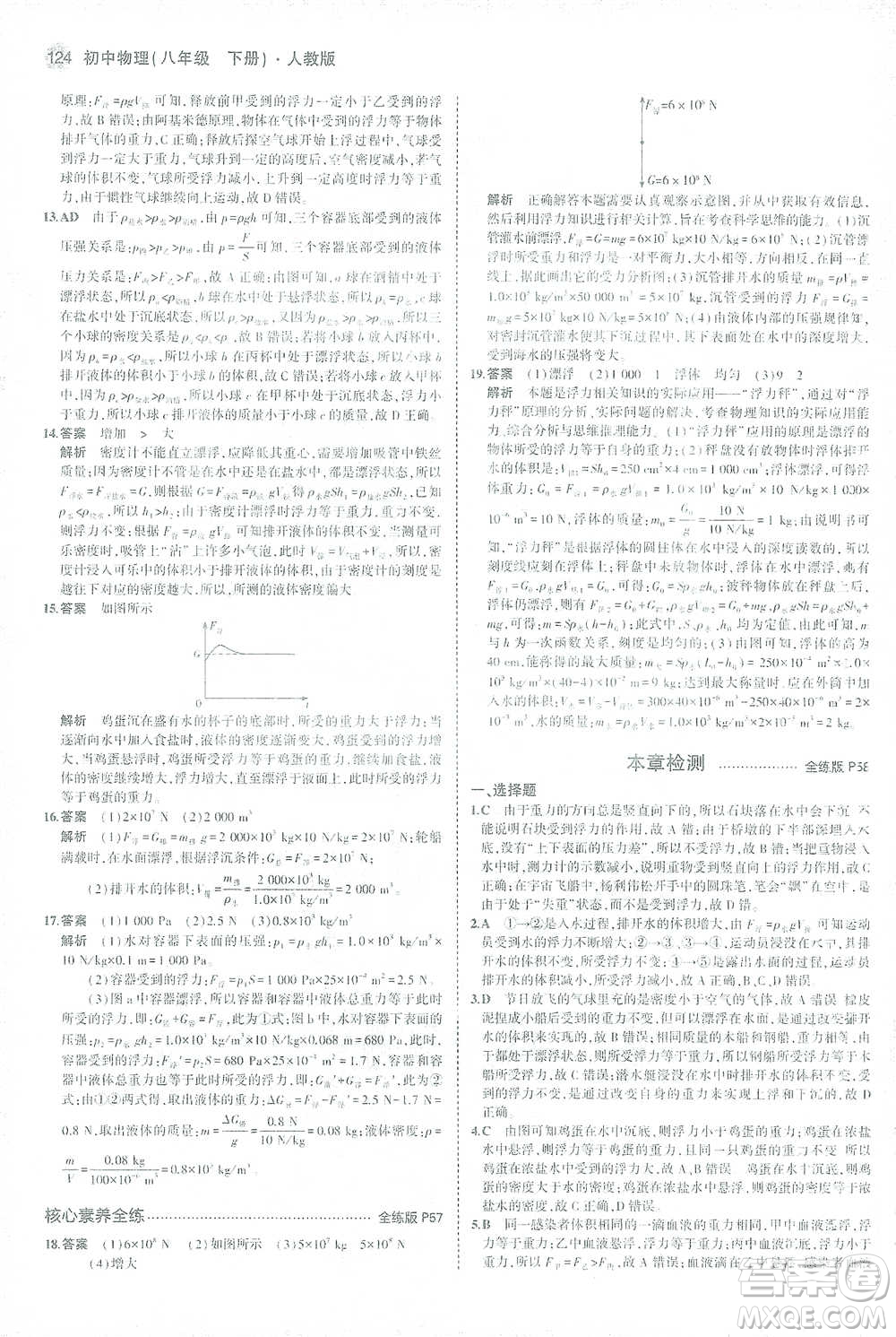 教育科學(xué)出版社2021年5年中考3年模擬初中物理八年級(jí)下冊(cè)人教版參考答案