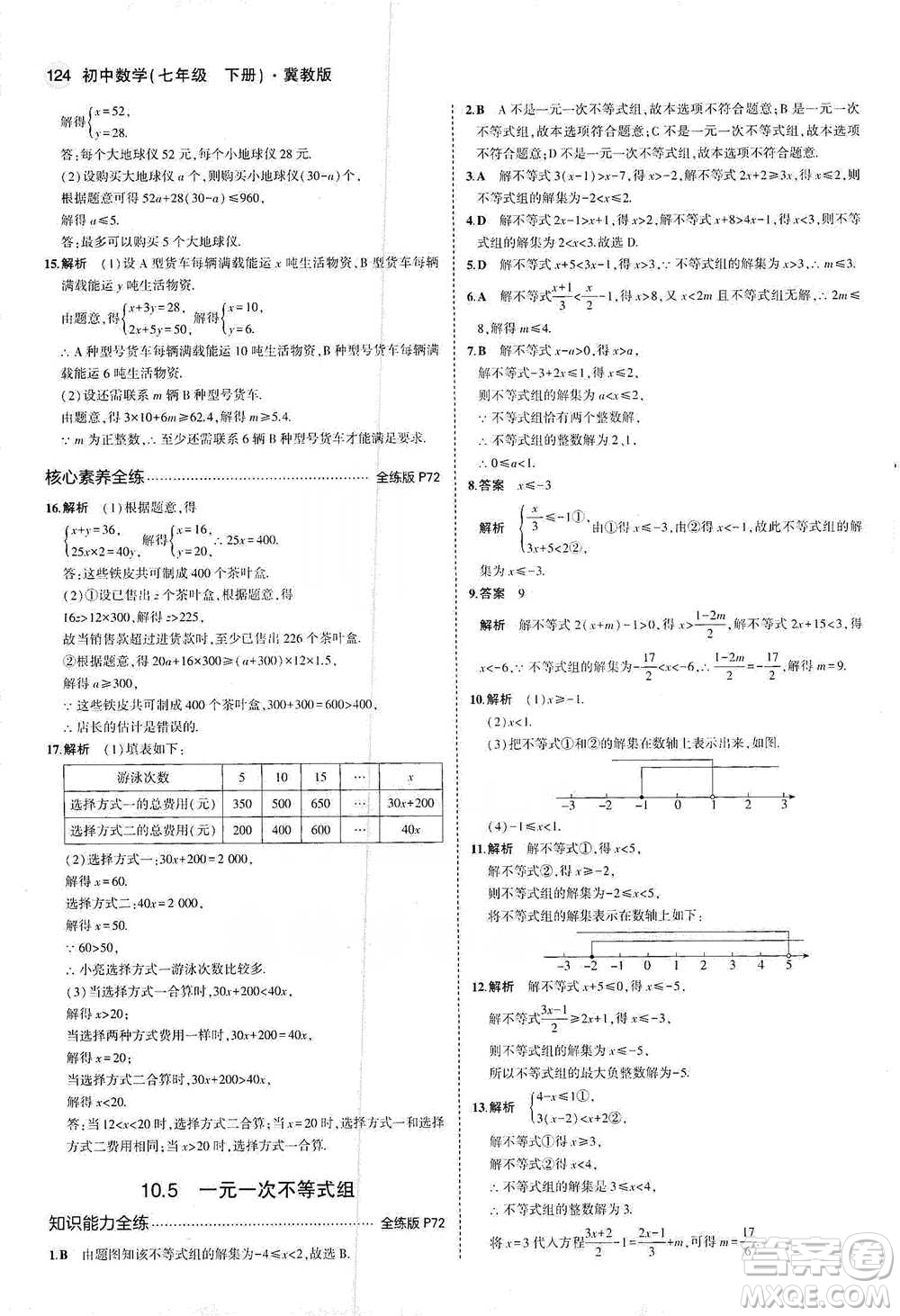 教育科學(xué)出版社2021年5年中考3年模擬初中數(shù)學(xué)七年級下冊冀教版參考答案