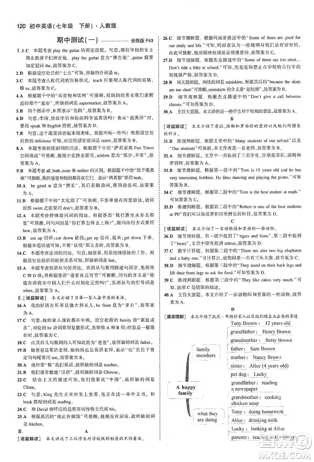 教育科學(xué)出版社2021你那5年中考3年模擬初中英語七年級下冊人教版參考答案