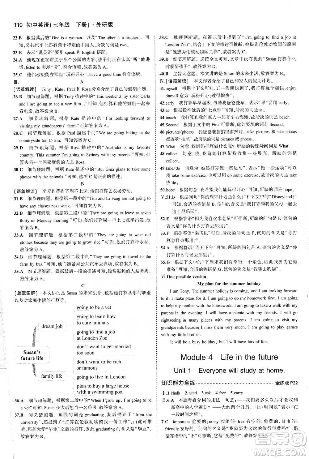 教育科學(xué)出版社2021年5年中考3年模擬初中英語七年級下冊外研版參考答案