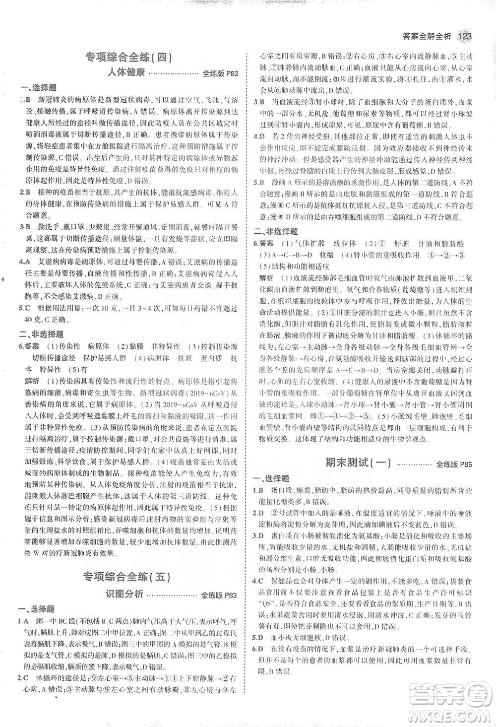 教育科學出版社2021年5年中考3年模擬初中生物七年級下冊冀少版參考答案