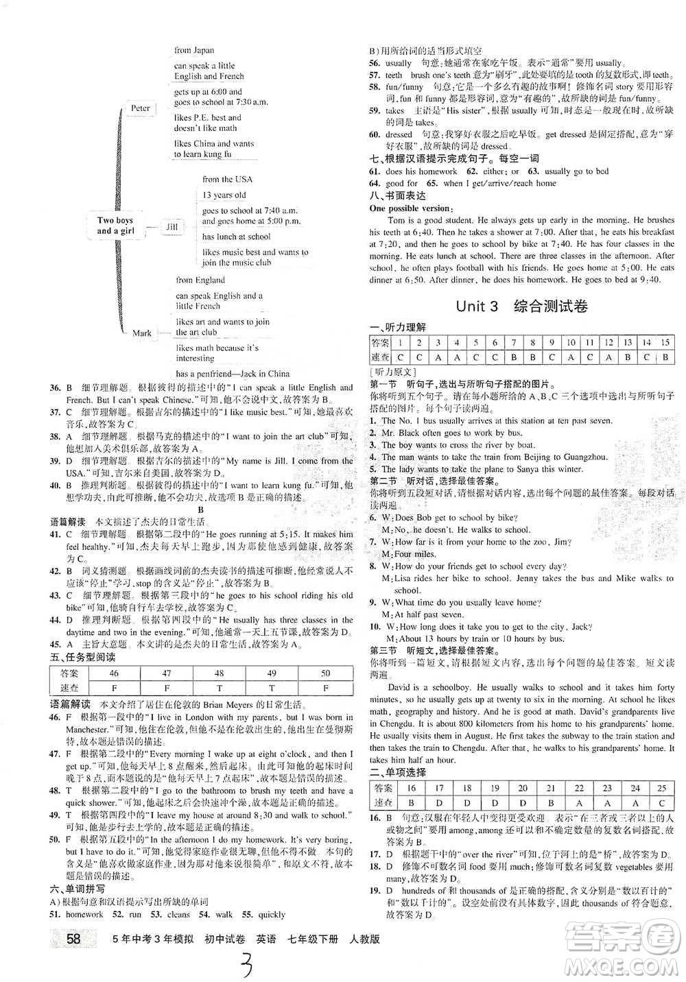 首都師范大學(xué)出版社2021年5年中考3年模擬初中試卷英語(yǔ)七年級(jí)下冊(cè)人教版參考答案