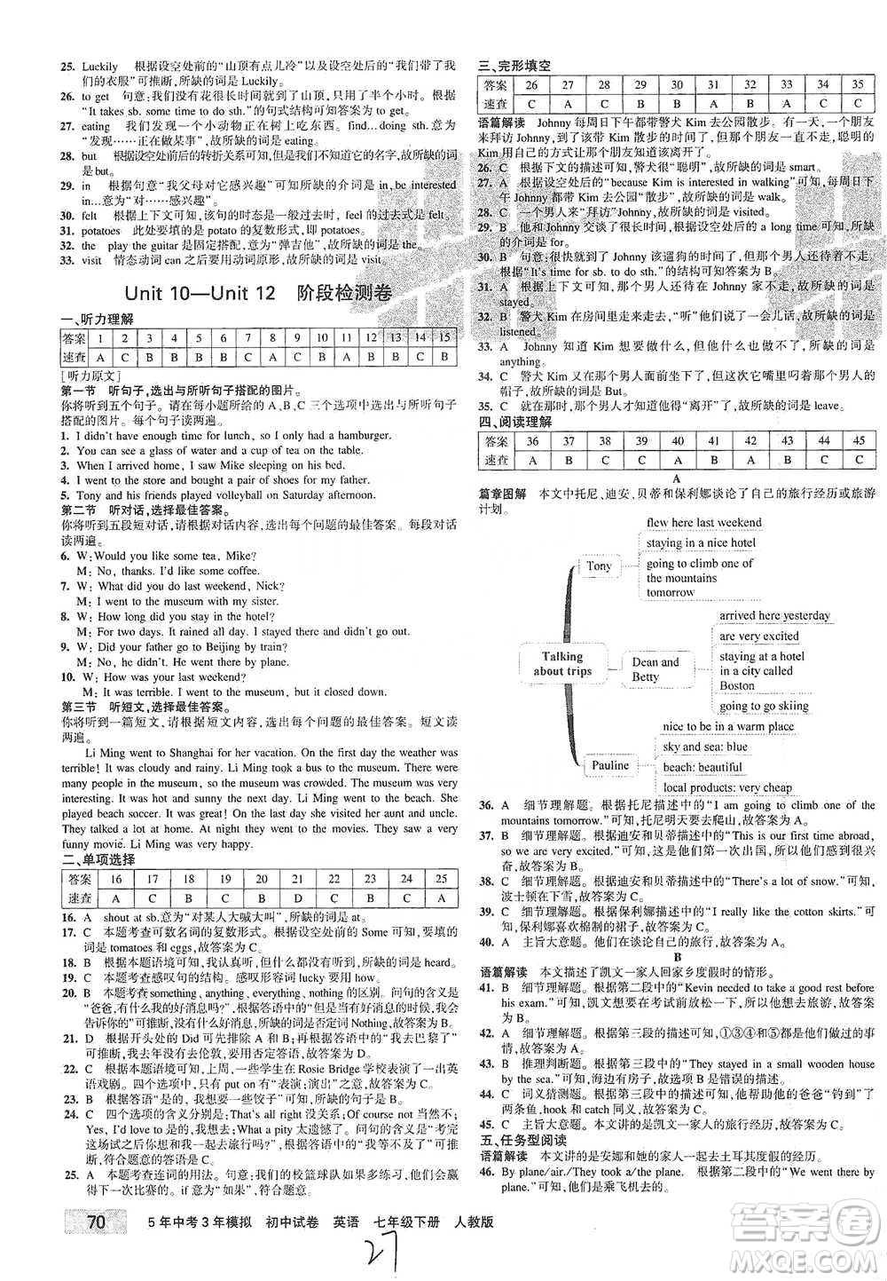 首都師范大學(xué)出版社2021年5年中考3年模擬初中試卷英語(yǔ)七年級(jí)下冊(cè)人教版參考答案