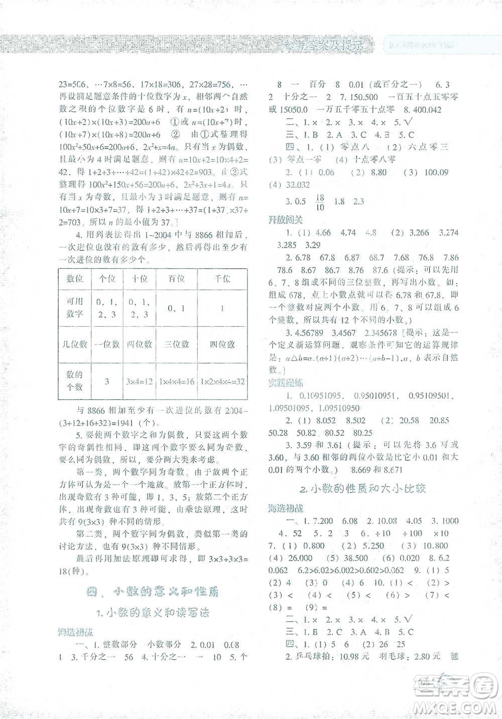 遼寧教育出版社2021尖子生題庫(kù)數(shù)學(xué)四年級(jí)下冊(cè)人教版參考答案