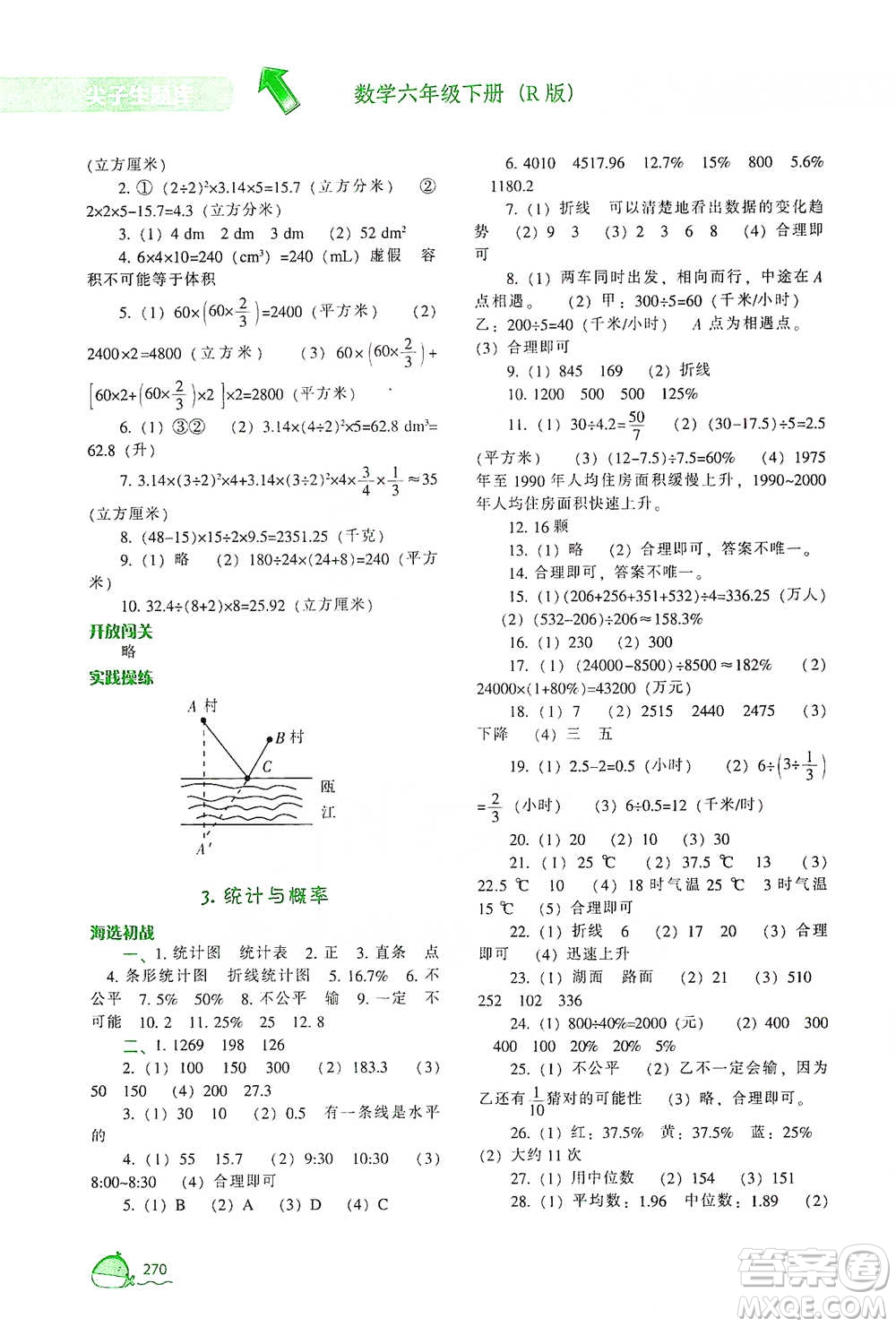 遼寧教育出版社2021尖子生題庫(kù)數(shù)學(xué)六年級(jí)下冊(cè)人教版參考答案