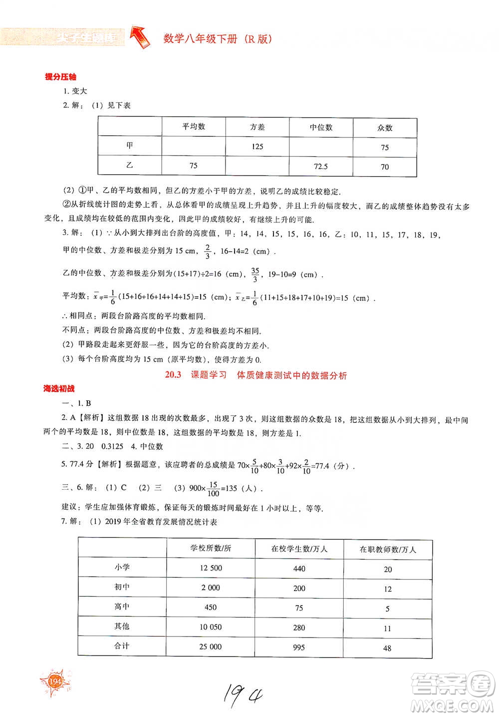 遼寧教育出版社2021尖子生題庫數(shù)學八年級下冊人教版參考答案