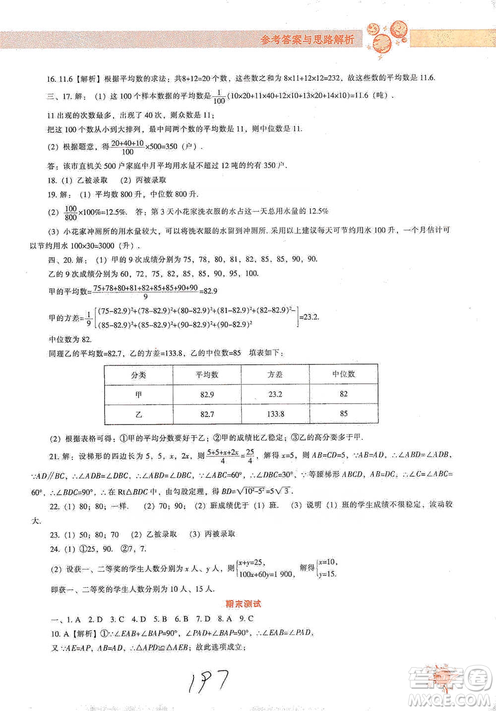 遼寧教育出版社2021尖子生題庫數(shù)學八年級下冊人教版參考答案