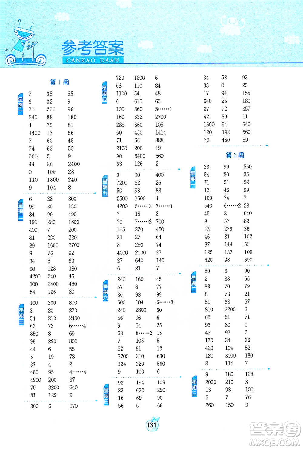 江蘇人民出版社2021小學數學計算高手三年級下冊人教版參考答案