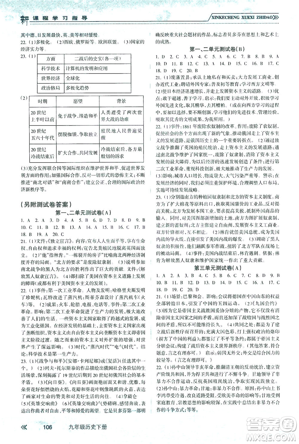 南方出版社2021新課程學(xué)習(xí)指導(dǎo)歷史九年級(jí)下冊(cè)人教版答案