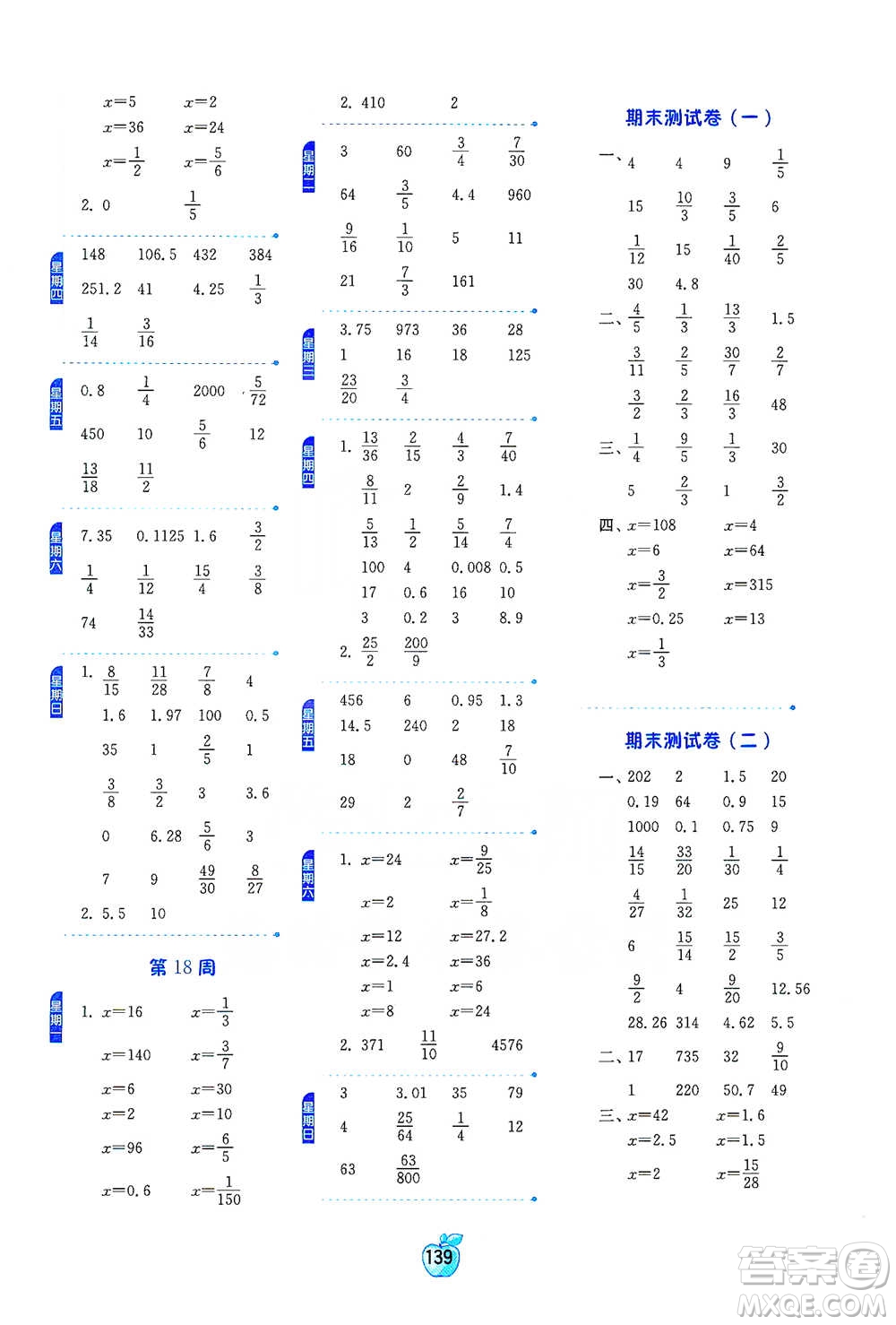 江蘇人民出版社2021小學(xué)數(shù)學(xué)計(jì)算高手六年級(jí)下冊(cè)人教版參考答案