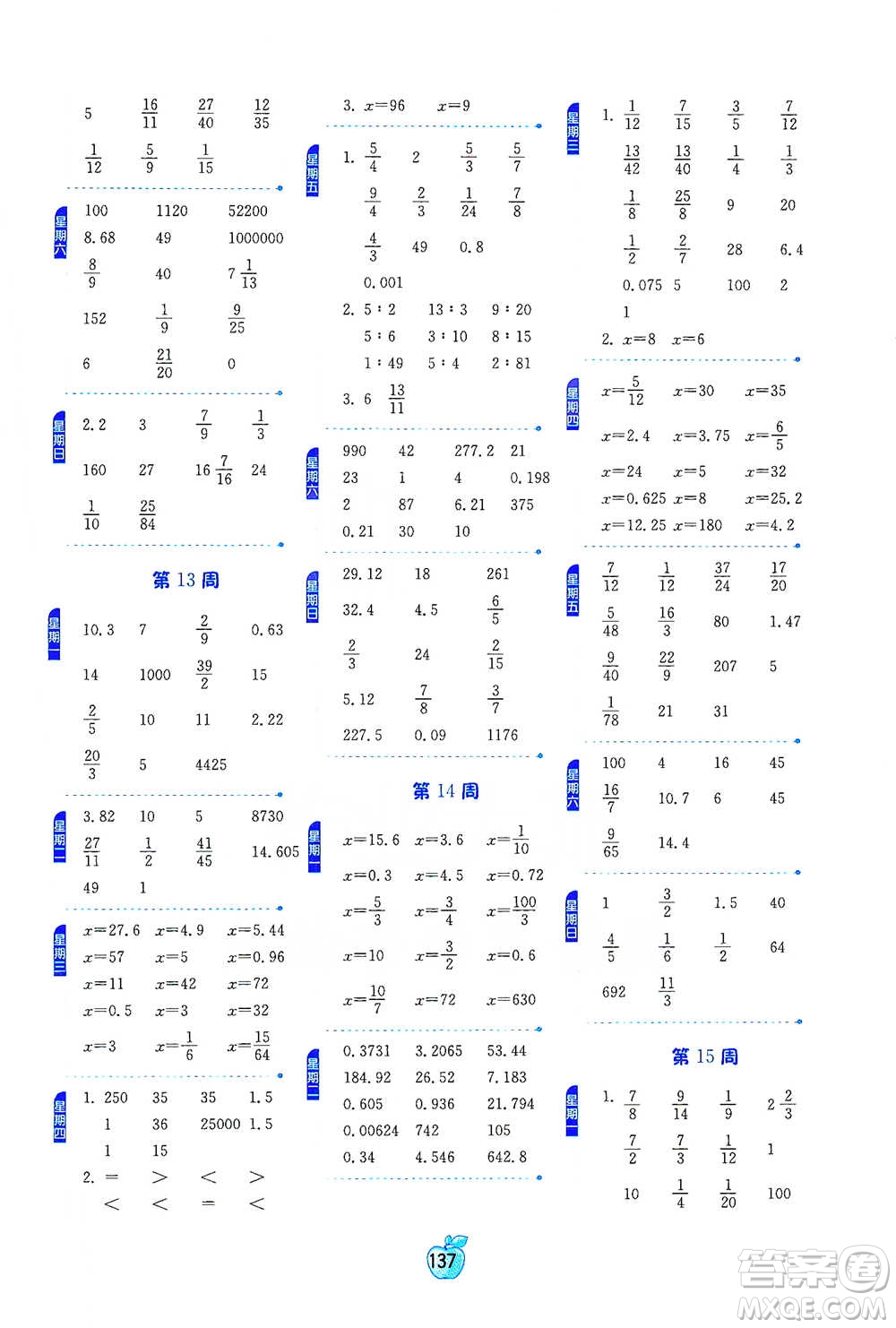 江蘇人民出版社2021小學(xué)數(shù)學(xué)計(jì)算高手六年級(jí)下冊(cè)人教版參考答案