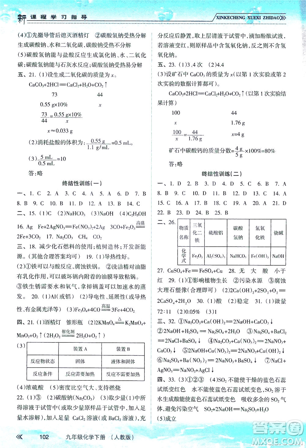 南方出版社2021新課程學(xué)習(xí)指導(dǎo)化學(xué)九年級(jí)下冊(cè)人教版答案