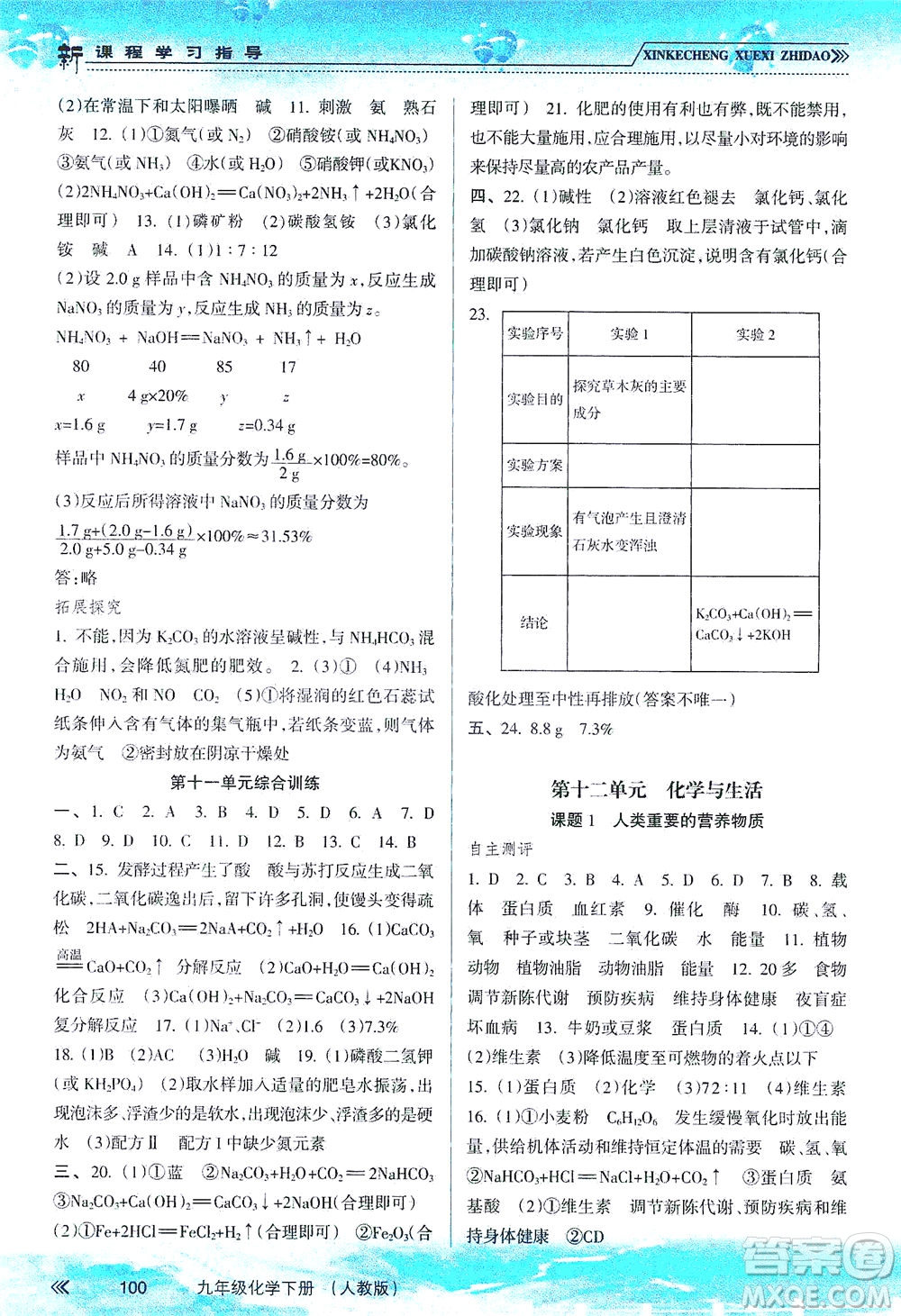 南方出版社2021新課程學(xué)習(xí)指導(dǎo)化學(xué)九年級(jí)下冊(cè)人教版答案