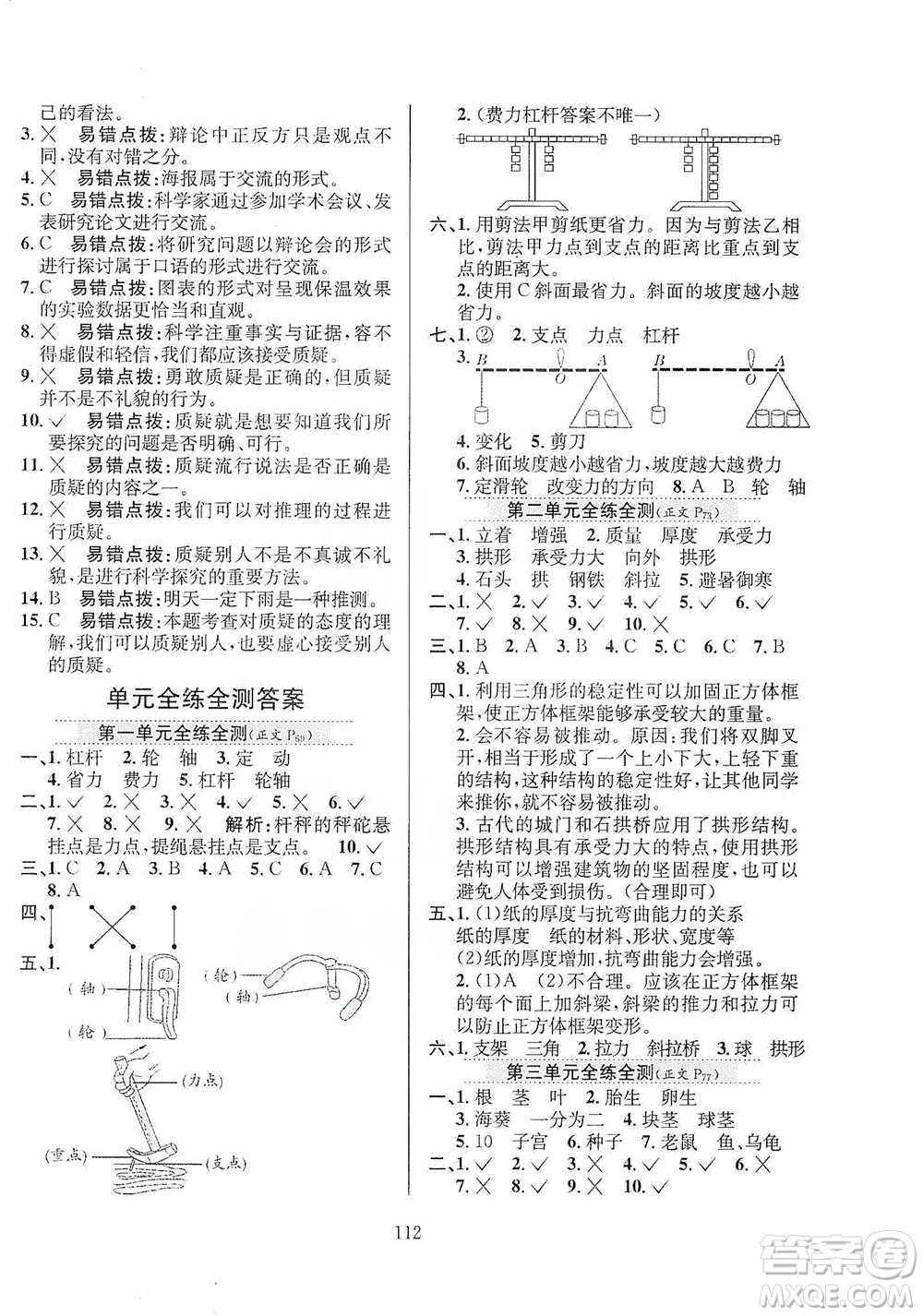 陜西人民教育出版社2021小學(xué)教材全練科學(xué)五年級(jí)下冊蘇教版參考答案