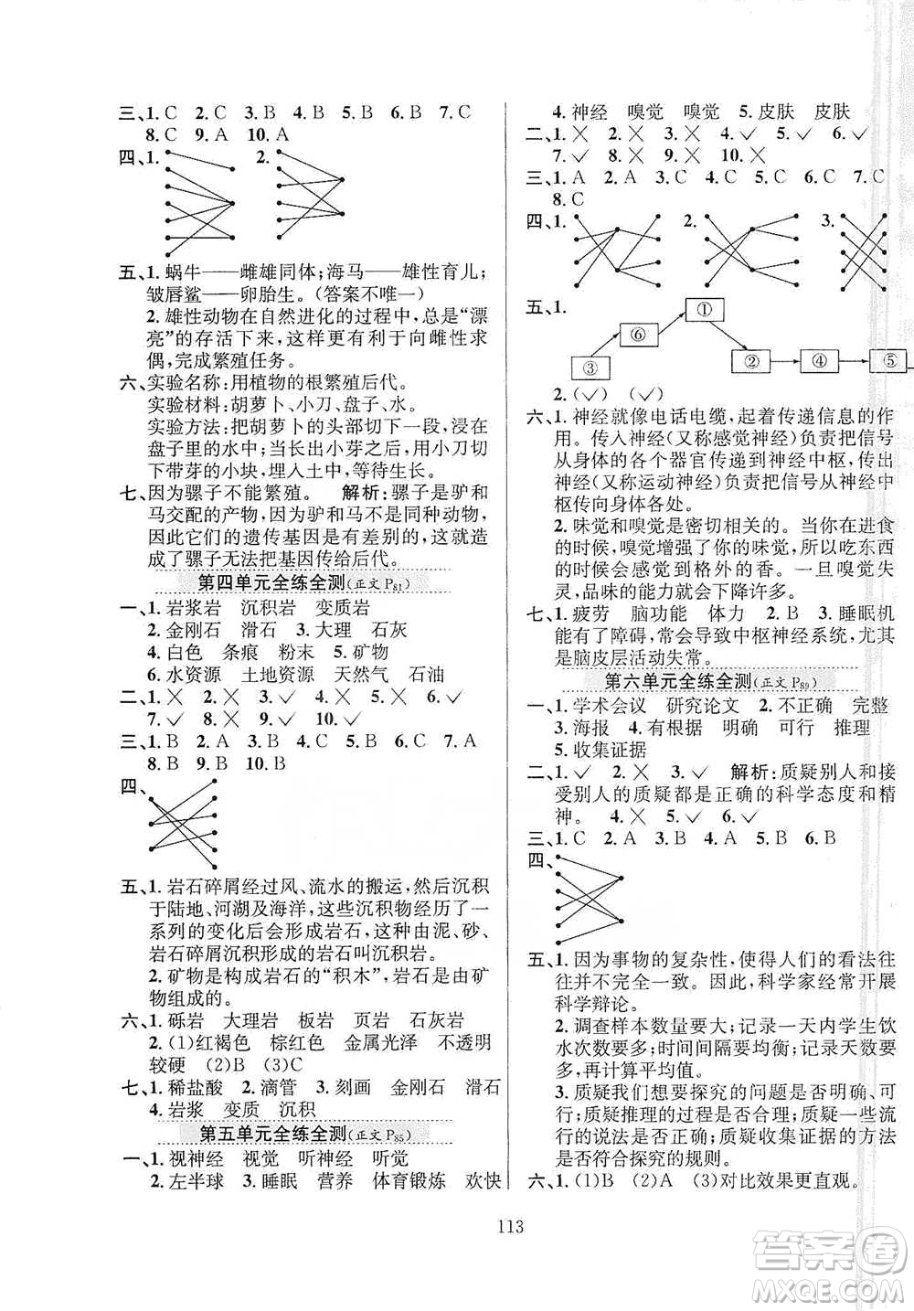 陜西人民教育出版社2021小學(xué)教材全練科學(xué)五年級(jí)下冊蘇教版參考答案