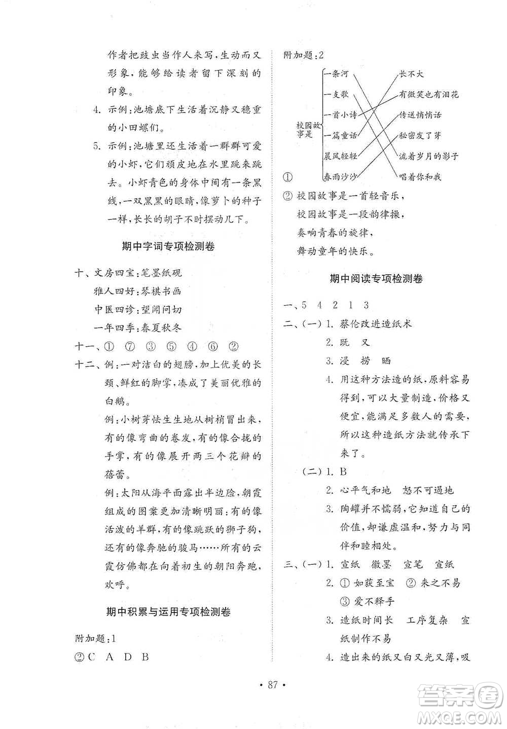 山東教育出版社2021小學同步練習冊配套檢測卷語文三年級下冊人教版參考答案