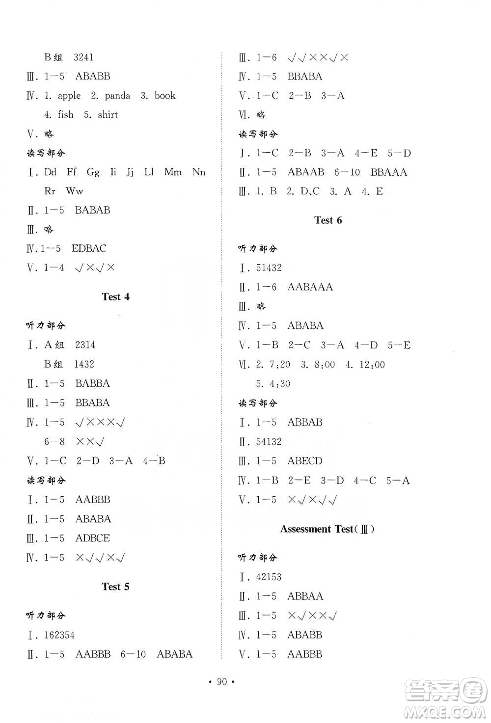 山東教育出版社2021小學(xué)同步練習(xí)冊(cè)配套檢測(cè)卷英語(yǔ)三年級(jí)下冊(cè)魯科版參考答案