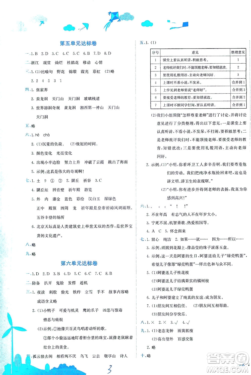 龍門書局2021黃岡小狀元達(dá)標(biāo)卷四年級(jí)語文下R人教版答案