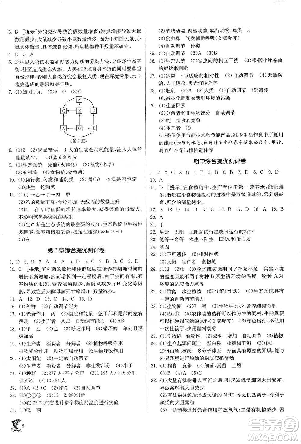 江蘇人民出版社2021實驗班提優(yōu)訓(xùn)練九年級下冊科學(xué)浙教版參考答案