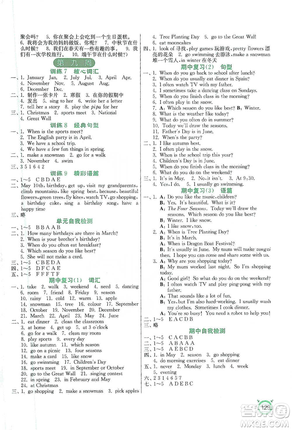 江蘇人民出版社2021小學(xué)英語(yǔ)默寫(xiě)高手五年級(jí)下冊(cè)人教PEP版參考答案