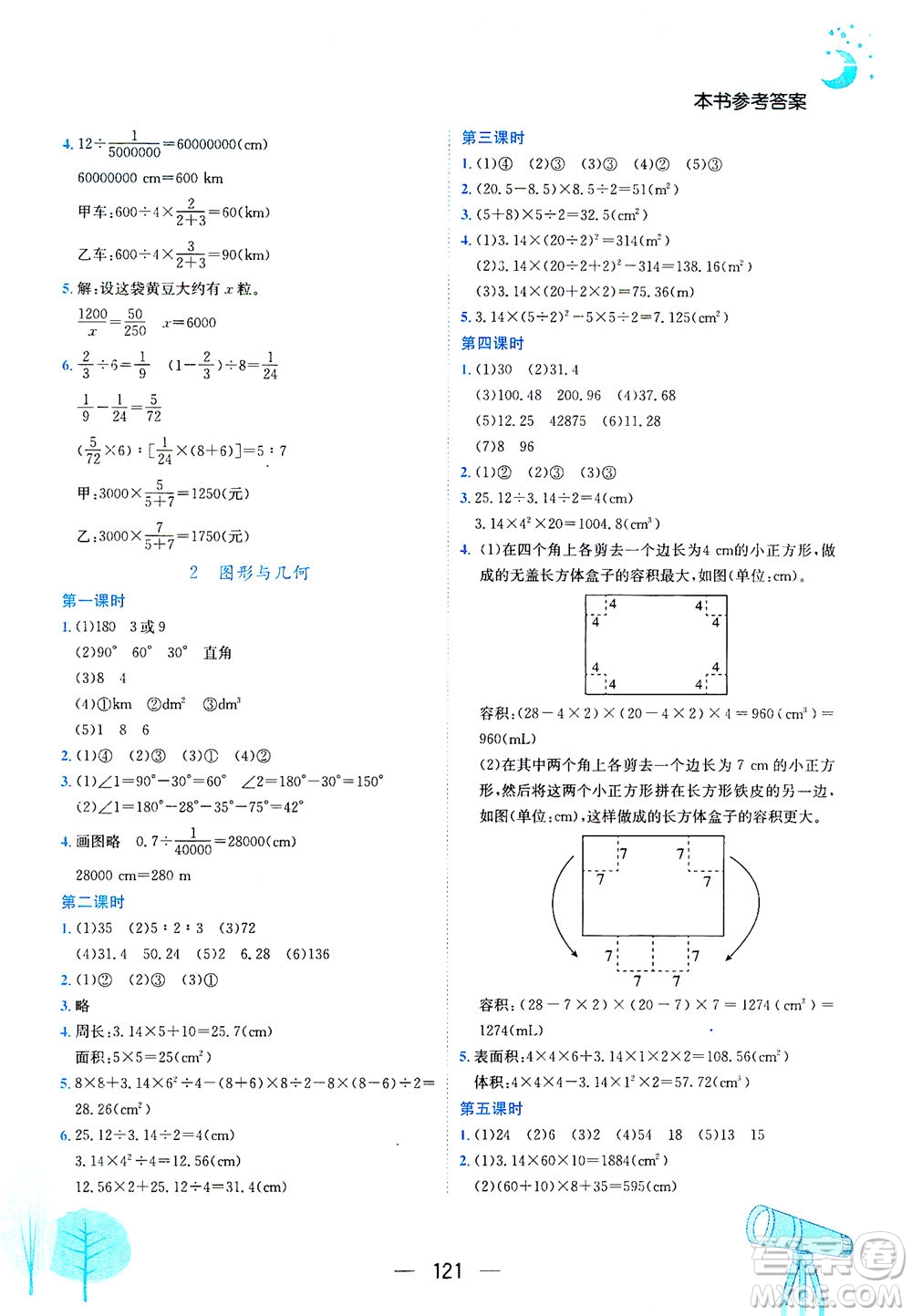 龍門(mén)書(shū)局2021黃岡小狀元作業(yè)本六年級(jí)數(shù)學(xué)下R人教版答案