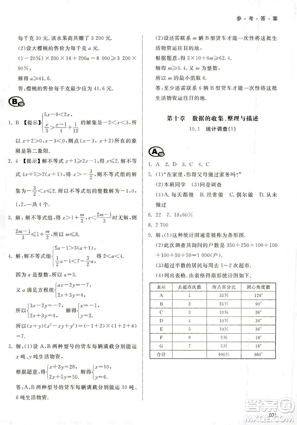 天津教育出版社2021學(xué)習(xí)質(zhì)量監(jiān)測七年級數(shù)學(xué)下冊人教版答案