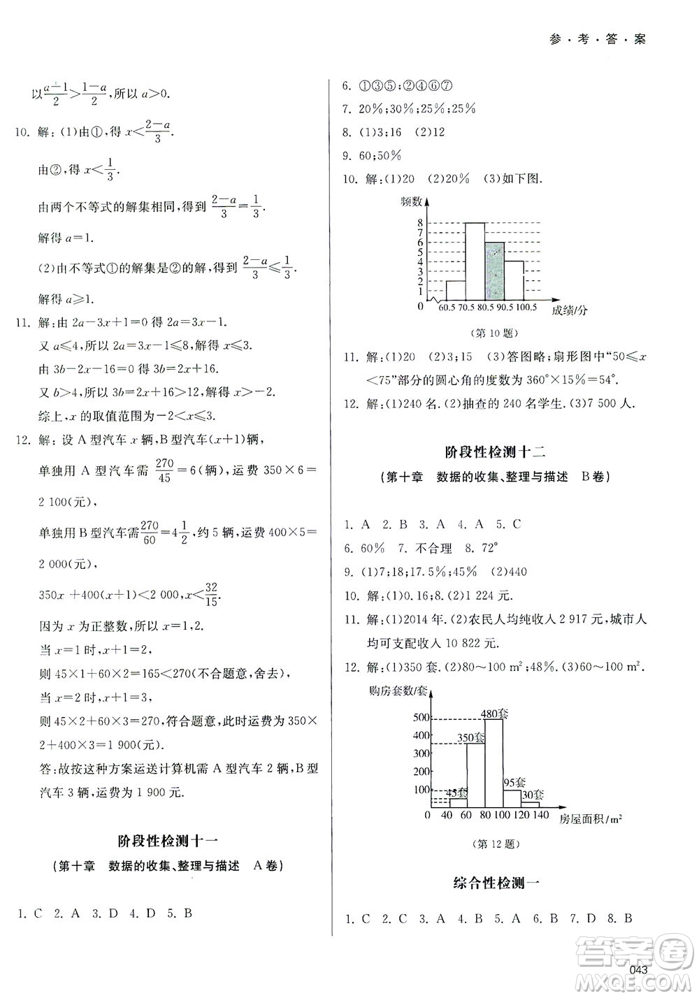 天津教育出版社2021學(xué)習(xí)質(zhì)量監(jiān)測七年級數(shù)學(xué)下冊人教版答案