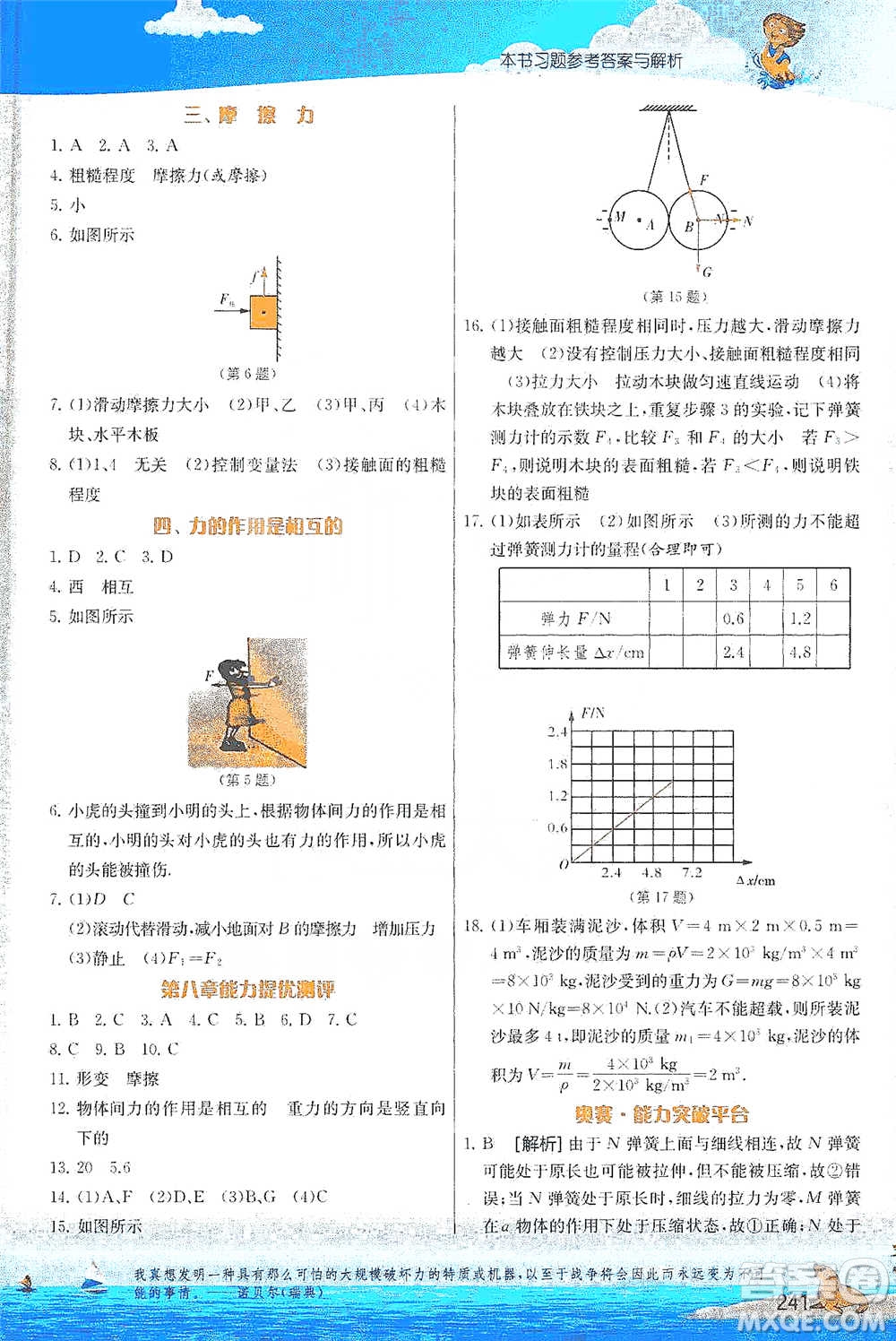 江蘇人民出版社2021春雨教育實(shí)驗(yàn)班提優(yōu)課堂八年級(jí)下冊(cè)物理江蘇專用蘇科版參考答案