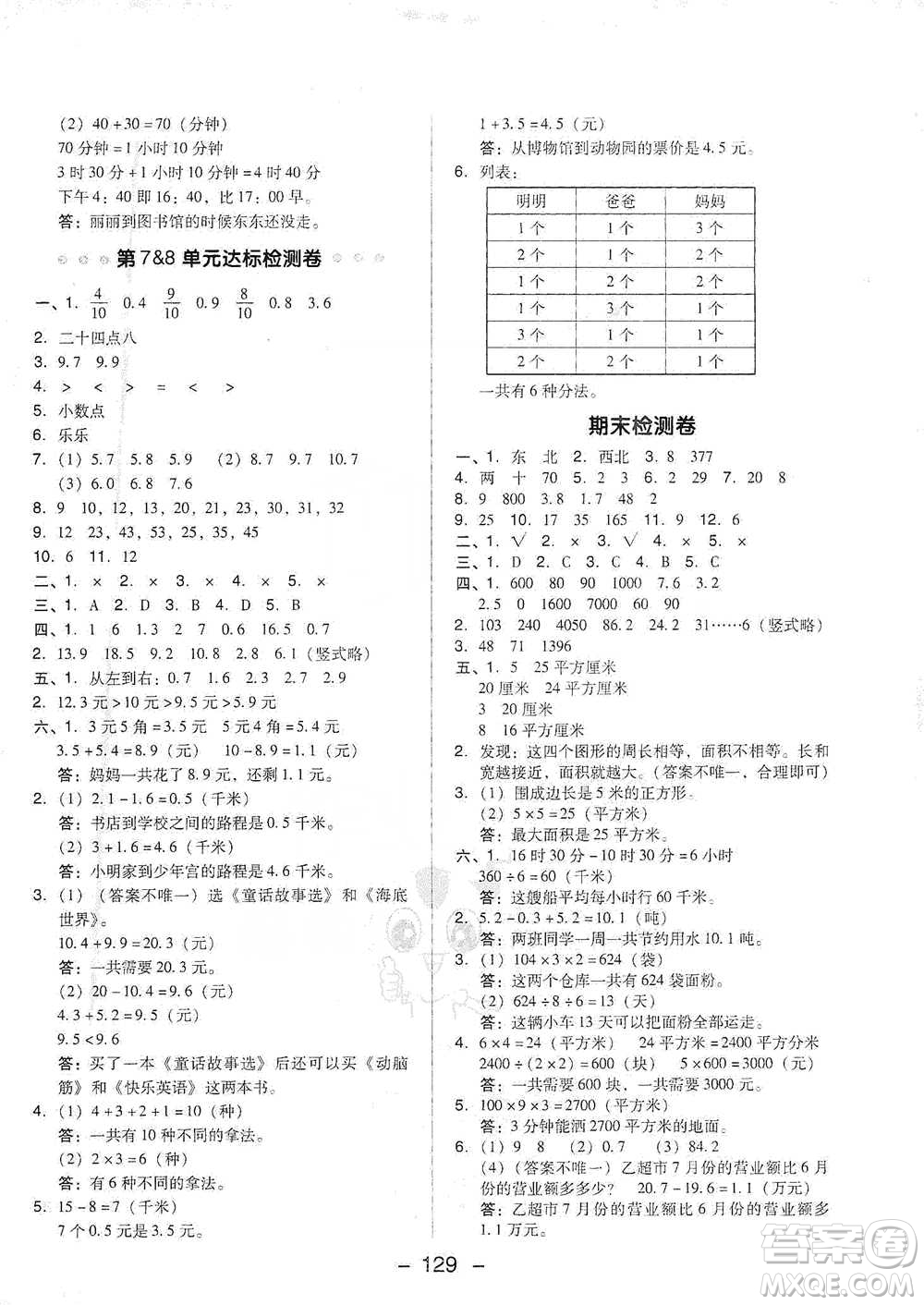 吉林教育出版社2021典中點三年級下冊數(shù)學(xué)人教版參考答案