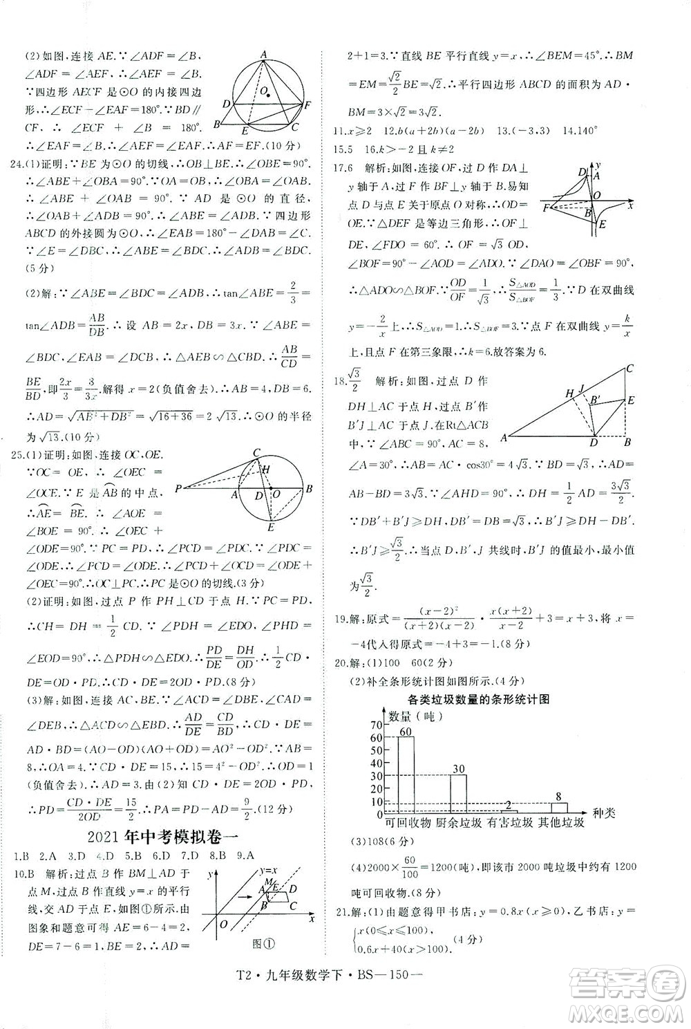 延邊大學出版社2021學練優(yōu)科學思維訓練法數(shù)學九年級下冊BS北師版答案