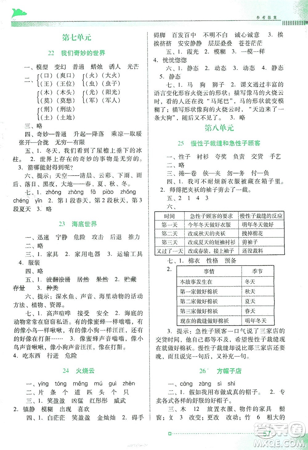 廣東教育出版社2021南方新課堂金牌學案語文三年級下冊人教版答案